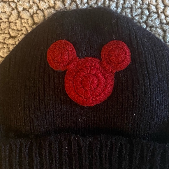 The Disney Store Beanie Black Wool Acrylic Stocking Cap Red Mickey Mouse Ears - Picture 3 of 5